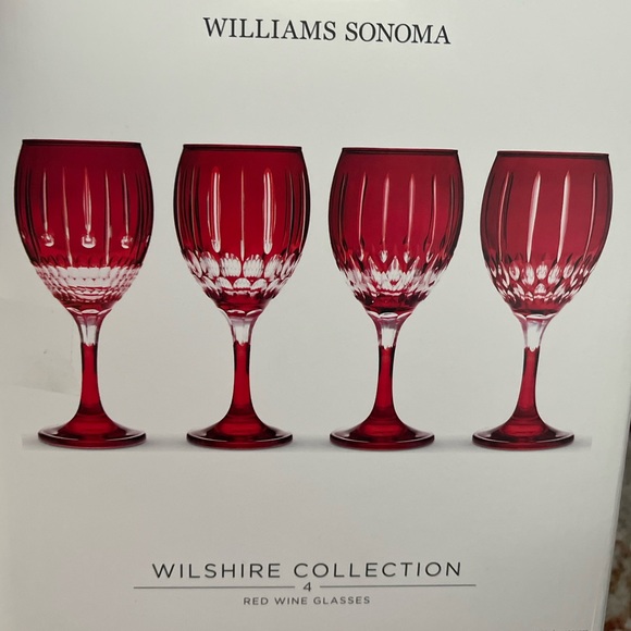 NEW! RED Wilshire Jewel Cut Mixed Wine Glasses, Set of 4 (Williams & Sonoma) - Picture 2 of 4
